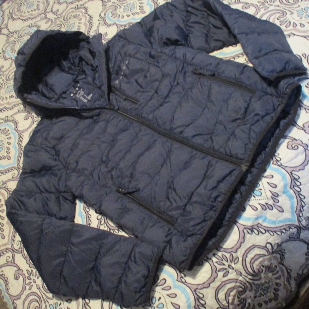 Volvo Puffer Lightweight Quilted Hooded Logo Jacket Black Size S